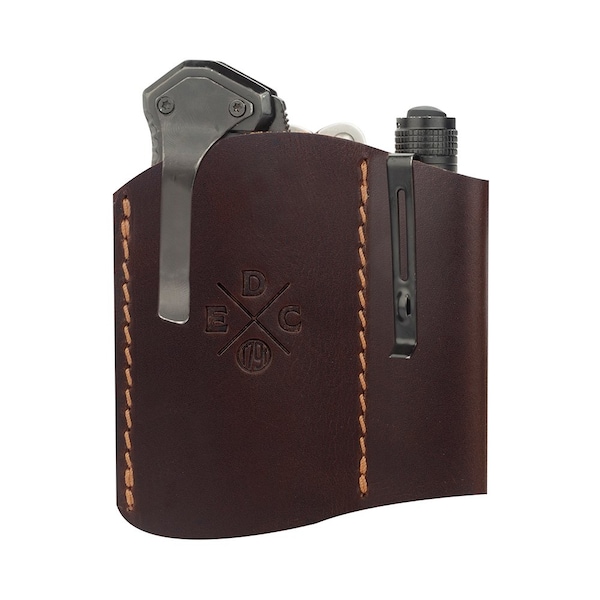 Leather Pocket Tool Organizer for Multitool, Flashlight, Pen and Accessory for Pocket Carry